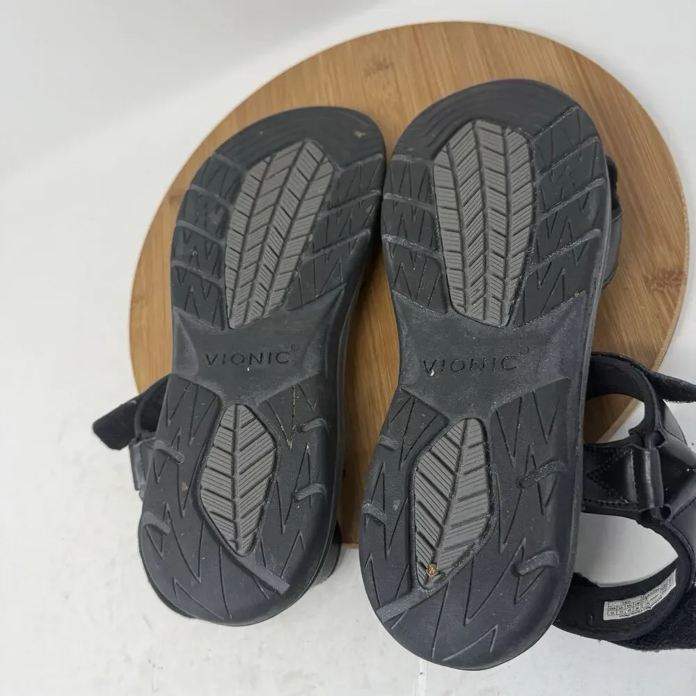 Vionic Canoe Leo Black Leather Sandals Adjustable Strap Comfort‎ Mens 12